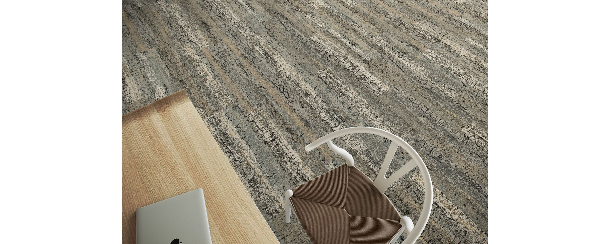 Detail of Interface Granite Peak plank carpet tile with desk and chair image number 2